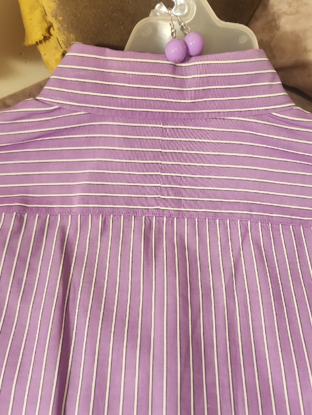 Lauren Ralph Lauren Purple and White Striped Button-Down Shirt - Picture 9 of 12